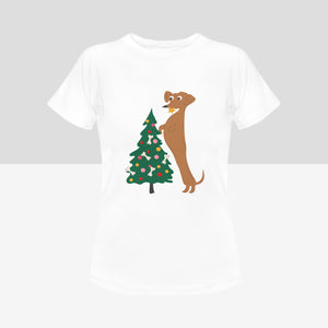 Merry Christmas Dachshunds Women's Cotton T-Shirts - 3 Designs - 5 Colors-Apparel-Apparel, Christmas, Dachshund, Shirt, T Shirt-Decorating Christmas Tree-White-Small-6