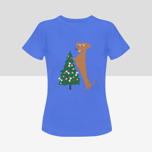 Merry Christmas Dachshunds Women's Cotton T-Shirts - 3 Designs - 5 Colors-Apparel-Apparel, Christmas, Dachshund, Shirt, T Shirt-Decorating Christmas Tree-Blue-Small-7