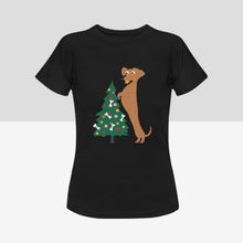 Load image into Gallery viewer, Merry Christmas Dachshunds Women&#39;s Cotton T-Shirts - 3 Designs - 5 Colors-Apparel-Apparel, Christmas, Dachshund, Shirt, T Shirt-Decorating Christmas Tree-Black-Small-8