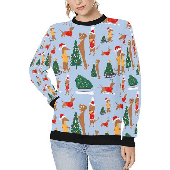 Merry Christmas Dachshunds Women's Sweatshirt-Apparel-Apparel, Dachshund, Sweatshirt-LightSteelBlue-XS-15