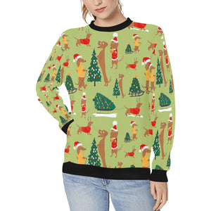 Merry Christmas Dachshunds Women's Sweatshirt-Apparel-Apparel, Dachshund, Sweatshirt-DarkKhaki-XS-3