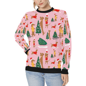 Merry Christmas Dachshunds Women's Sweatshirt-Apparel-Apparel, Dachshund, Sweatshirt-Pink-XS-9