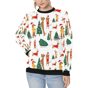 Merry Christmas Dachshunds Women's Sweatshirt-Apparel-Apparel, Dachshund, Sweatshirt-White-XS-1