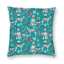 Load image into Gallery viewer, Image of a Dalmatian Cushion Cover in Merry Christmas Dalmatian design