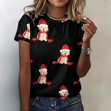 Load image into Gallery viewer, Merry Christmas Labrador Love All Over Print Women&#39;s Cotton T-Shirt - 4 Colors-Apparel-Apparel, Christmas, Labrador, Shirt, T Shirt-2XS-Black-11
