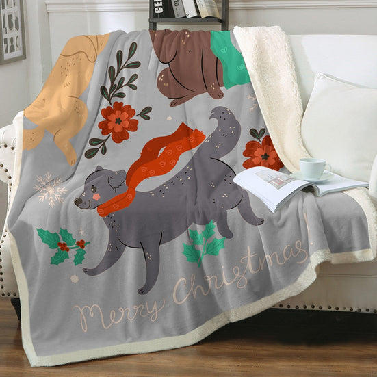 Merry Christmas Labradors Soft Warm Fleece Blanket-Blanket-Black Labrador, Blankets, Chocolate Labrador, Christmas, Home Decor, Labrador-Warm Gray-Small-5