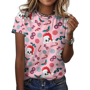Merry Christmas Maltese Love All Over Print Women's Cotton T-Shirt - 4 Colors-Apparel-Apparel, Christmas, Maltese, Shirt, T Shirt-10
