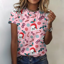 Load image into Gallery viewer, Merry Christmas Maltese Love All Over Print Women&#39;s Cotton T-Shirt - 4 Colors-Apparel-Apparel, Christmas, Maltese, Shirt, T Shirt-2XS-Pink-6