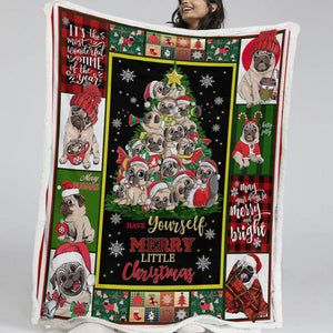 Merry Christmas Pug Soft Warm Fleece Blanket-Blanket-Blankets, Christmas, Dogs, Home Decor, Pug-6