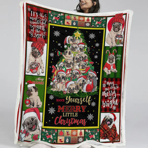 Merry Christmas Pug Soft Warm Fleece Blanket-Blanket-Blankets, Christmas, Dogs, Home Decor, Pug-Small-1