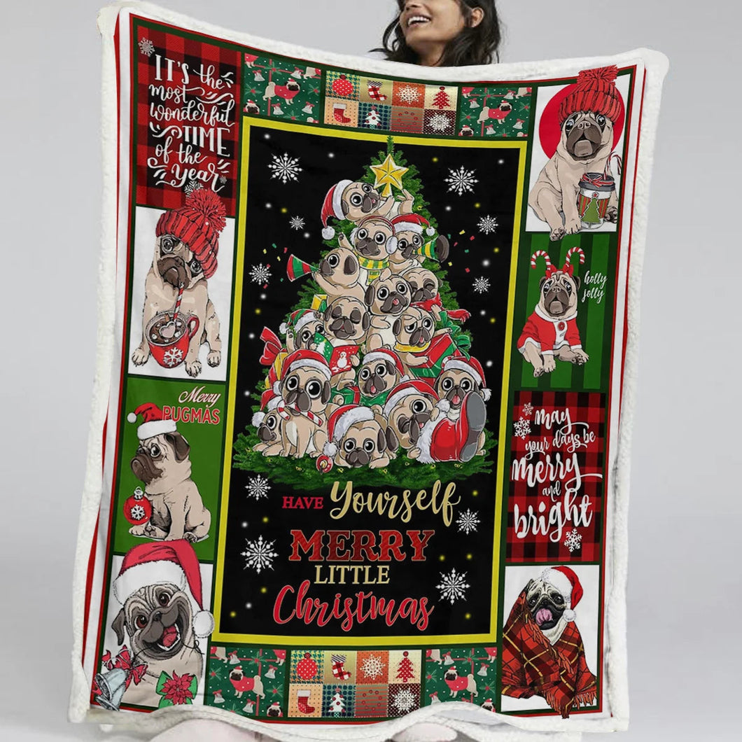 Merry Christmas Pug Soft Warm Fleece Blanket-Blanket-Blankets, Christmas, Dogs, Home Decor, Pug-Small-1