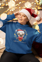 Load image into Gallery viewer, Merry Christmas Pug Women&#39;s Cotton Fleece Hoodie Sweatshirt - 4 Colors-Apparel-Apparel, Hoodie, Pug, Sweatshirt-Navy Blue-XS-1