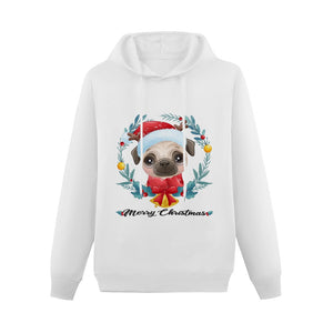 Merry Christmas Pug Women's Cotton Fleece Hoodie Sweatshirt-Apparel-Apparel, Hoodie, Pug, Sweatshirt-White-XS-1