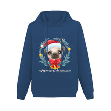 Load image into Gallery viewer, Merry Christmas Pug Women&#39;s Cotton Fleece Hoodie Sweatshirt-Apparel-Apparel, Hoodie, Pug, Sweatshirt-Navy Blue-XS-4