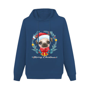Merry Christmas Pug Women's Cotton Fleece Hoodie Sweatshirt-Apparel-Apparel, Hoodie, Pug, Sweatshirt-Navy Blue-XS-4