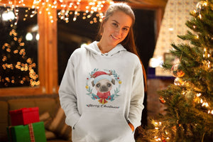 Merry Christmas Pug Women's Cotton Fleece Hoodie Sweatshirt - 4 Colors-Apparel-Apparel, Hoodie, Pug, Sweatshirt-9