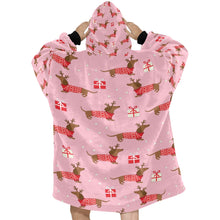 Load image into Gallery viewer, Merry Christmas Red Dachshunds Blanket Hoodie for Women-Apparel-Apparel, Blankets-12