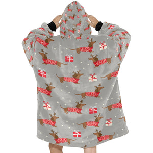 Merry Christmas Red Dachshunds Blanket Hoodie for Women-Apparel-Apparel, Blankets-15