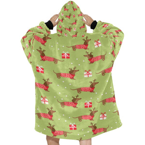 Merry Christmas Red Dachshunds Blanket Hoodie for Women-Apparel-Apparel, Blankets-3