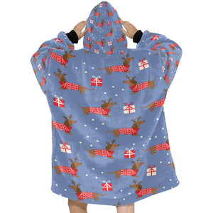 Merry Christmas Red Dachshunds Blanket Hoodie for Women-Apparel-Apparel, Blankets-6