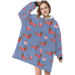 Merry Christmas Red Dachshunds Blanket Hoodie for Women-Apparel-Apparel, Blankets-7