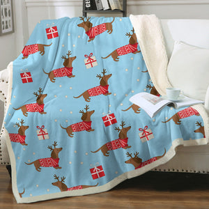 Merry Christmas Red Dachshunds Soft Warm Fleece Blanket - 4 Colors-Blanket-Blankets, Dachshund, Home Decor-14