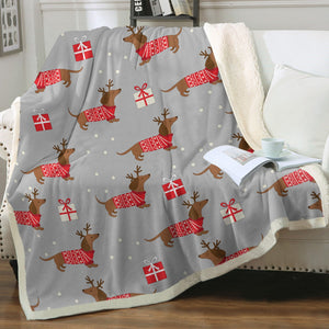 Merry Christmas Red Dachshunds Soft Warm Fleece Blanket - 4 Colors-Blanket-Blankets, Dachshund, Home Decor-15