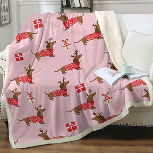 Merry Christmas Red Dachshunds Soft Warm Fleece Blanket - 4 Colors-Blanket-Blankets, Dachshund, Home Decor-16