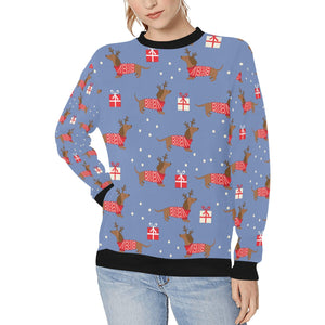 Merry Christmas Red Dachshunds Women's Sweatshirt-Apparel-Apparel, Dachshund, Sweatshirt-CornflowerBlue-XS-10