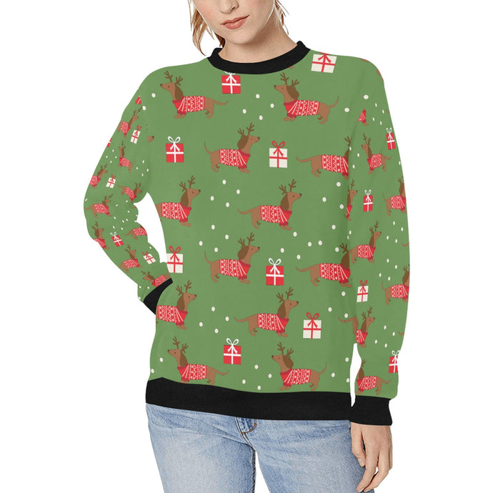 Merry Christmas Red Dachshunds Women's Sweatshirt-Apparel-Apparel, Dachshund, Sweatshirt-OliveDrab1-XS-6