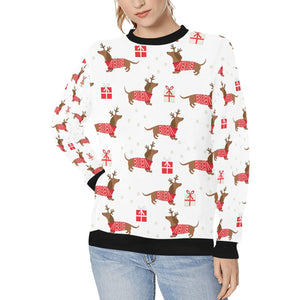 Merry Christmas Red Dachshunds Women's Sweatshirt-Apparel-Apparel, Dachshund, Sweatshirt-White-XS-1