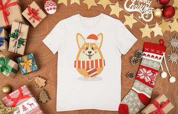 Merry Corgi Christmas Women's Cotton T-Shirts-Apparel-Apparel, Corgi, Shirt, T Shirt-Corgi with Christmas Hat-White-Small-10