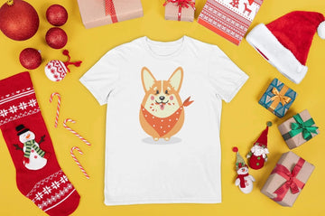 Merry Corgi Christmas Women's Cotton T-Shirts-Apparel-Apparel, Corgi, Shirt, T Shirt-Corgi with Candy Cane-White-Small-11