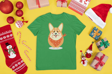 Merry Corgi Christmas Women's Cotton T-Shirts-Apparel-Apparel, Corgi, Shirt, T Shirt-Corgi with Candy Cane-Green-Small-13