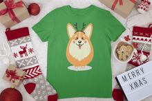 Load image into Gallery viewer, Merry Corgi Christmas Women&#39;s Cotton T-Shirts-Apparel-Apparel, Corgi, Shirt, T Shirt-Corgi with Antlers-Green-Small-14
