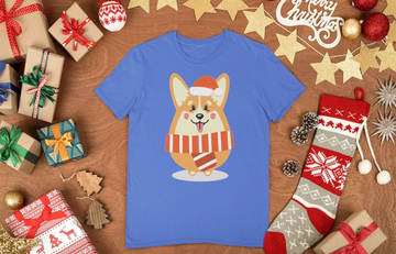 Merry Corgi Christmas Women's Cotton T-Shirts-Apparel-Apparel, Corgi, Shirt, T Shirt-Corgi with Christmas Hat-Blue-Small-4