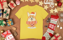Load image into Gallery viewer, Merry Corgi Christmas Women&#39;s Cotton T-Shirts-Apparel-Apparel, Corgi, Shirt, T Shirt-Corgi with Christmas Hat-Yellow-Small-7