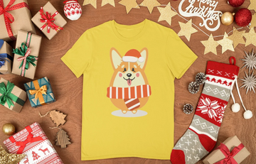 Merry Corgi Christmas Women's Cotton T-Shirts-Apparel-Apparel, Corgi, Shirt, T Shirt-Corgi with Christmas Hat-Yellow-Small-7