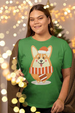 Load image into Gallery viewer, Merry Corgi Christmas Women&#39;s Cotton T-Shirts-Apparel-Apparel, Corgi, Shirt, T Shirt-Corgi with Christmas Hat-Green-Small-1