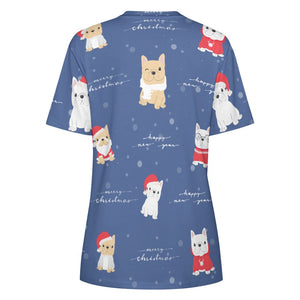 Merry Frenchie Christmas and New Year All Over Print Women's Cotton T-Shirt - 4 Colors-Apparel-Apparel, Christmas, French Bulldog, Shirt, T Shirt-18