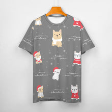 Load image into Gallery viewer, Merry Frenchie Christmas and New Year All Over Print Women&#39;s Cotton T-Shirt - 4 Colors-Apparel-Apparel, Christmas, French Bulldog, Shirt, T Shirt-5