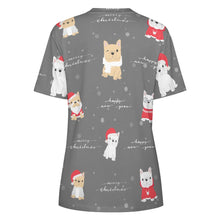 Load image into Gallery viewer, Merry Frenchie Christmas and New Year All Over Print Women&#39;s Cotton T-Shirt - 4 Colors-Apparel-Apparel, Christmas, French Bulldog, Shirt, T Shirt-8