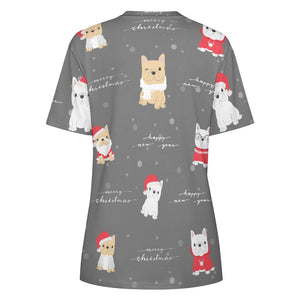 Merry Frenchie Christmas and New Year All Over Print Women's Cotton T-Shirt - 4 Colors-Apparel-Apparel, Christmas, French Bulldog, Shirt, T Shirt-8