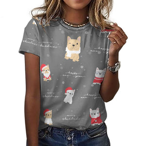 Merry Frenchie Christmas and New Year All Over Print Women's Cotton T-Shirt - 4 Colors-Apparel-Apparel, Christmas, French Bulldog, Shirt, T Shirt-13