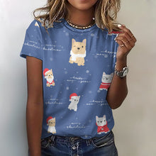 Load image into Gallery viewer, Merry Frenchie Christmas and New Year All Over Print Women&#39;s Cotton T-Shirt - 4 Colors-Apparel-Apparel, Christmas, French Bulldog, Shirt, T Shirt-2XS-RoyalBlue-17