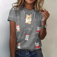 Load image into Gallery viewer, Merry Frenchie Christmas and New Year All Over Print Women&#39;s Cotton T-Shirt - 4 Colors-Apparel-Apparel, Christmas, French Bulldog, Shirt, T Shirt-2XS-Gray-3