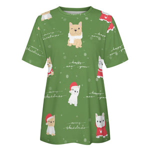 Merry Frenchie Christmas and New Year All Over Print Women's Cotton T-Shirt - 4 Colors-Apparel-Apparel, Christmas, French Bulldog, Shirt, T Shirt-2