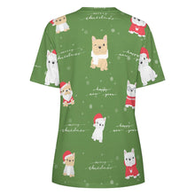 Load image into Gallery viewer, Merry Frenchie Christmas and New Year All Over Print Women&#39;s Cotton T-Shirt - 4 Colors-Apparel-Apparel, Christmas, French Bulldog, Shirt, T Shirt-4