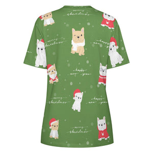 Merry Frenchie Christmas and New Year All Over Print Women's Cotton T-Shirt - 4 Colors-Apparel-Apparel, Christmas, French Bulldog, Shirt, T Shirt-4