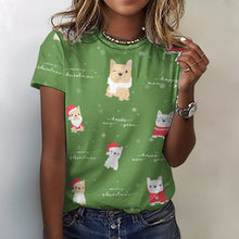 Load image into Gallery viewer, Merry Frenchie Christmas and New Year All Over Print Women&#39;s Cotton T-Shirt - 4 Colors-Apparel-Apparel, Christmas, French Bulldog, Shirt, T Shirt-2XS-OliveDrab-1